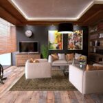 Real estate agent stands in a bright, modern farmhouse living room, presenting data on a tablet to illustrate the use of A...